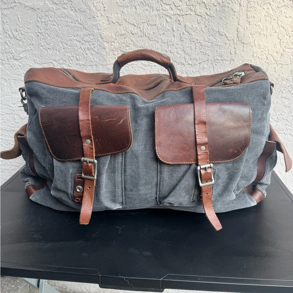 Leather Canvas Weekender Duffle Bag 🔥